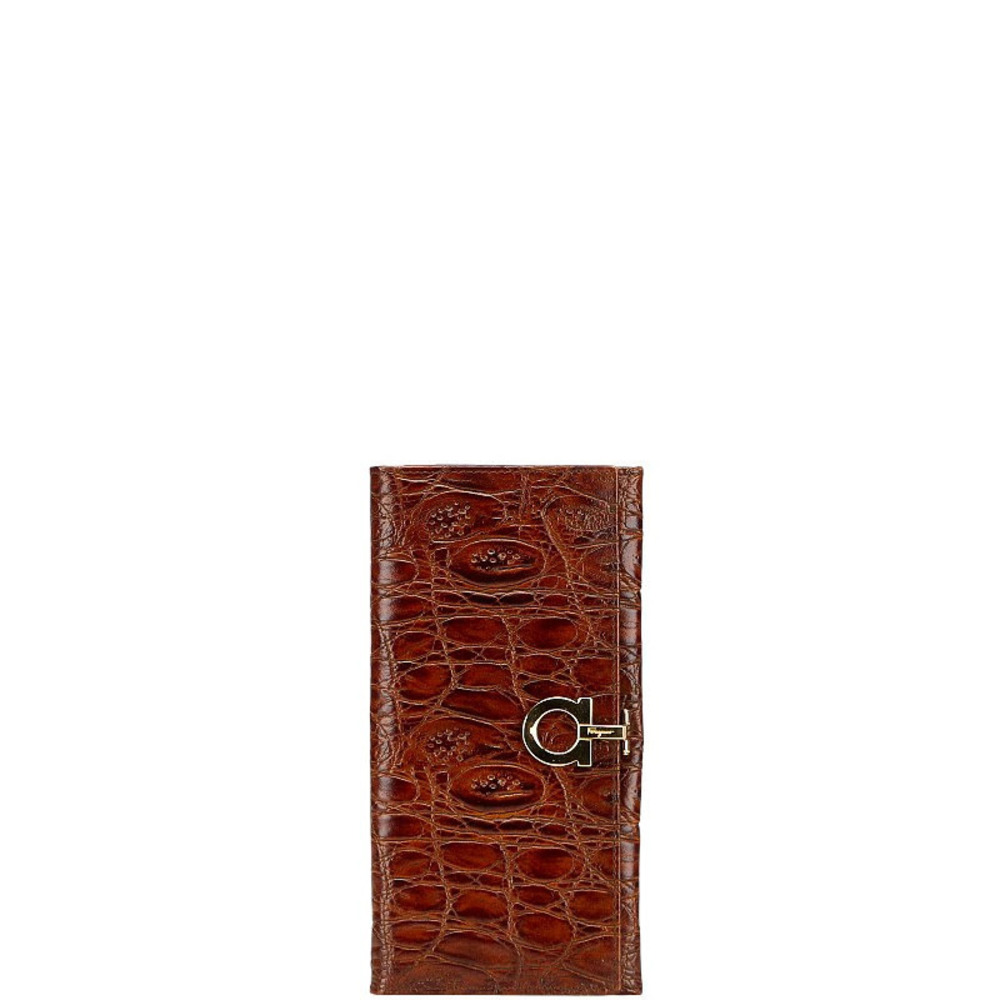 Salvatore Ferragamo Gancini Long Wallet Brown Leather